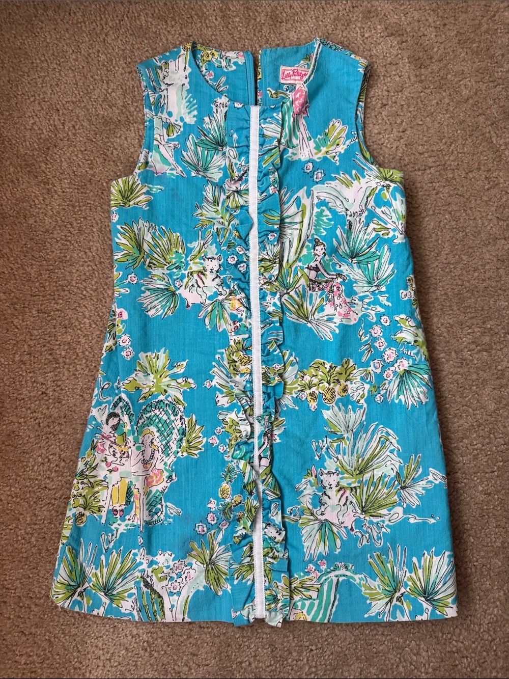 Lilly Pulitzer Teal Tropical Print Sleeveless Dress